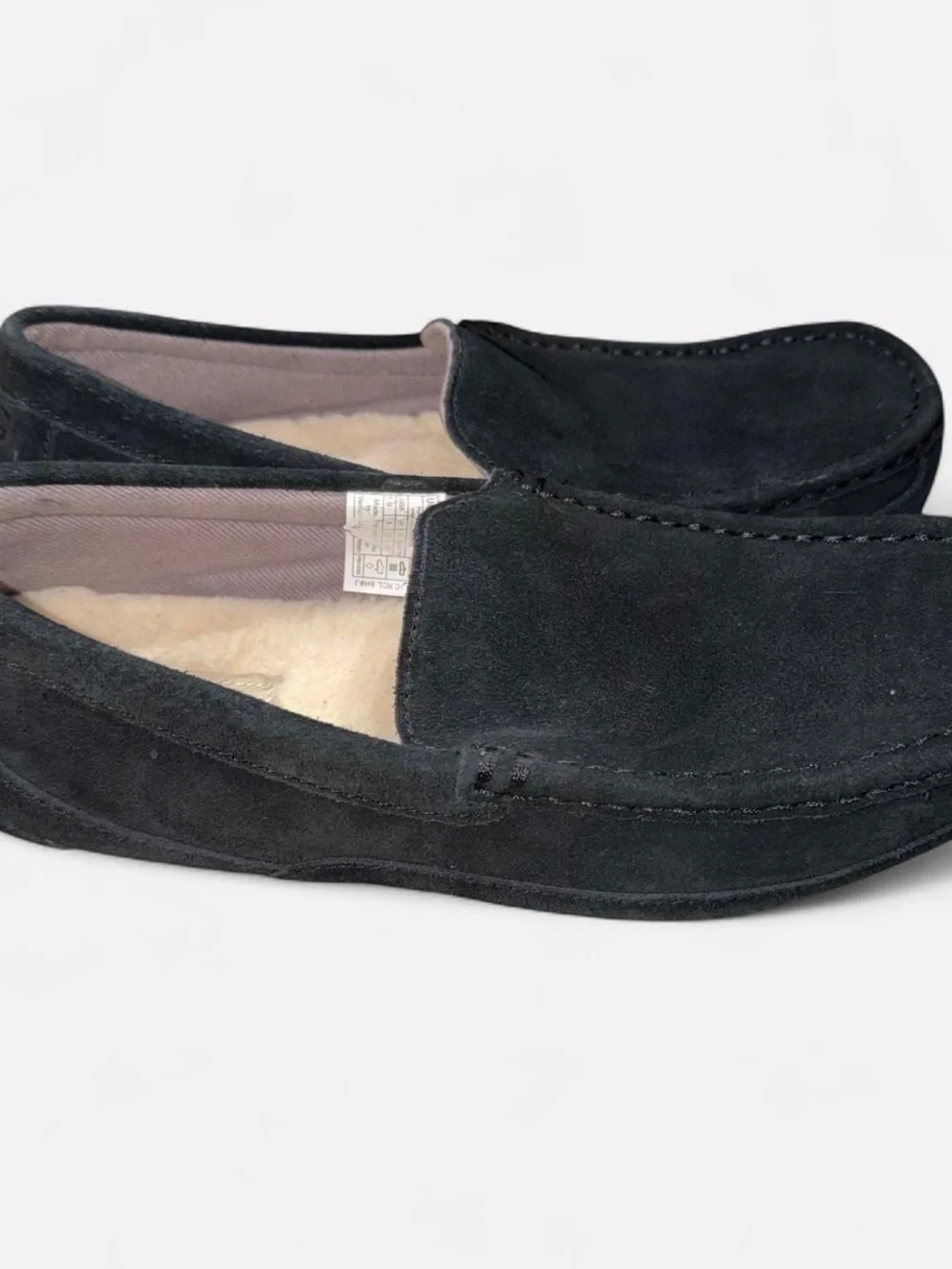 UGG Men’s Black Suede Slip-On Loafers with Shearling Lining